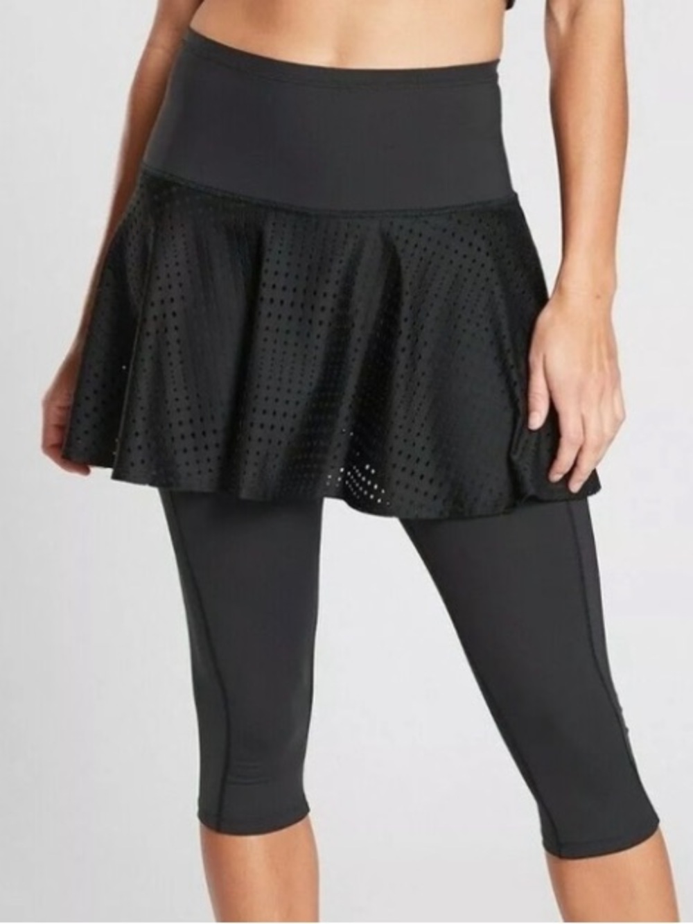 Athleta Black Layered Skirted Capri Leggings
